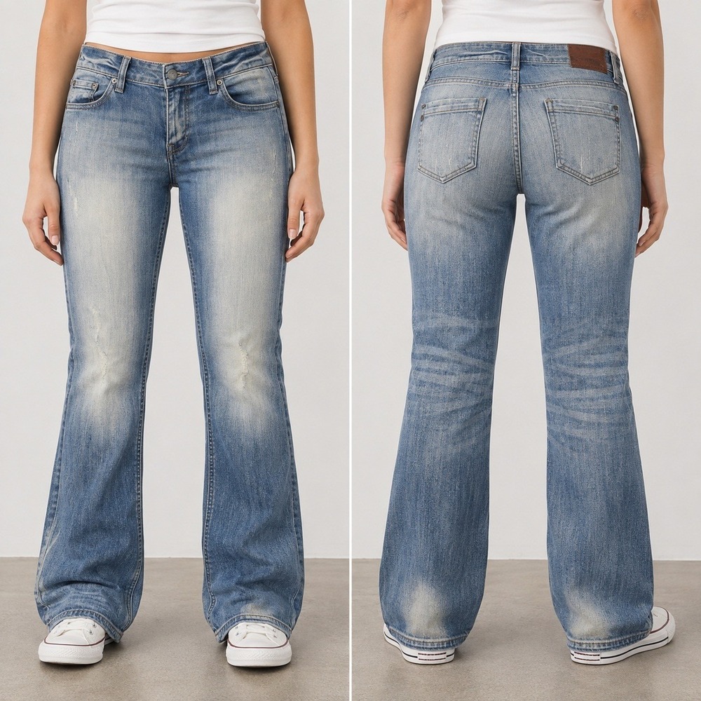 Express Jeans Womens Flare Light Wash Button Fly Distressed Low Rise 28x24